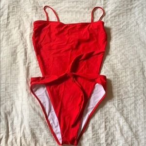Red Wrap On Piece Bathing Suit